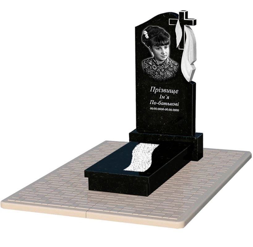Основне Гранітний надгробок з вирізаною смугою одинарний із чорного граніту Коростишів к23-kor-pf-100-50-08-142-r-pbd2