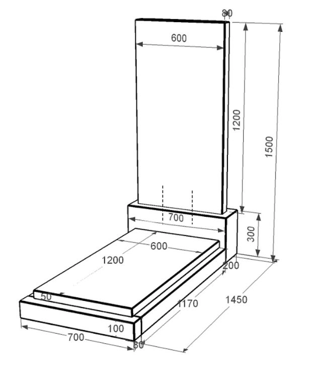 Розміри Гранітний пам'ятник на могилу високий одинарний із чорного граніту Коростишів без різьблених робіт к12-kor-pf-120-60-08-001