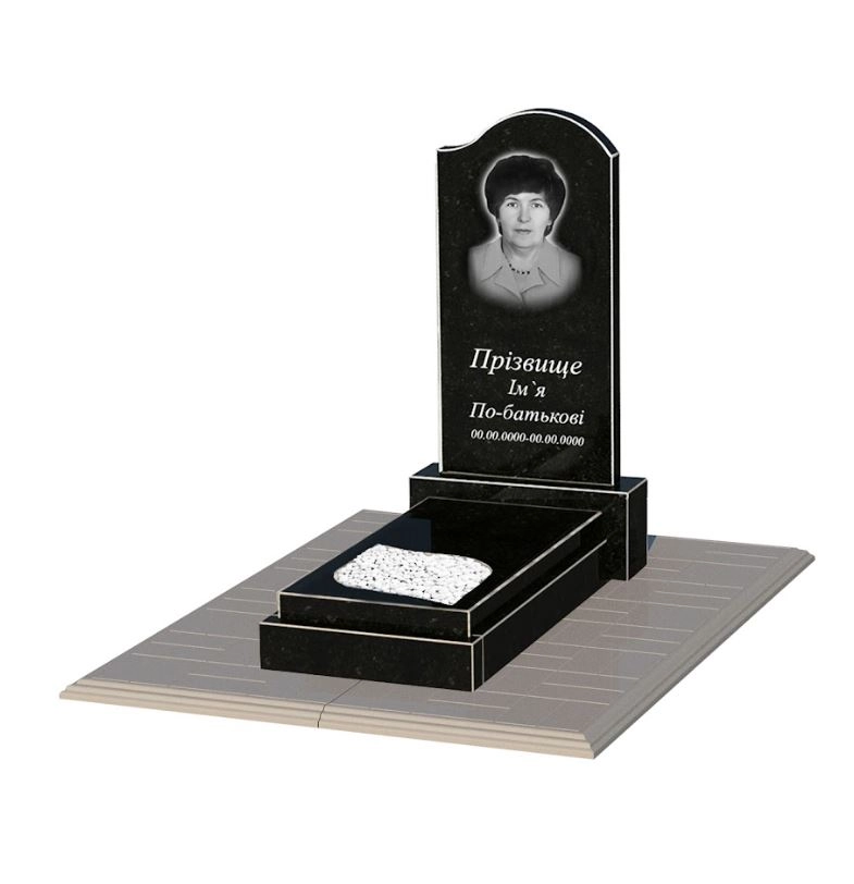 Основне Гранітний пам'ятник з листом різьблена робота одинарний із чорного граніту Коростишів к13-kor-npf-80-40-05-011-r-pbd1