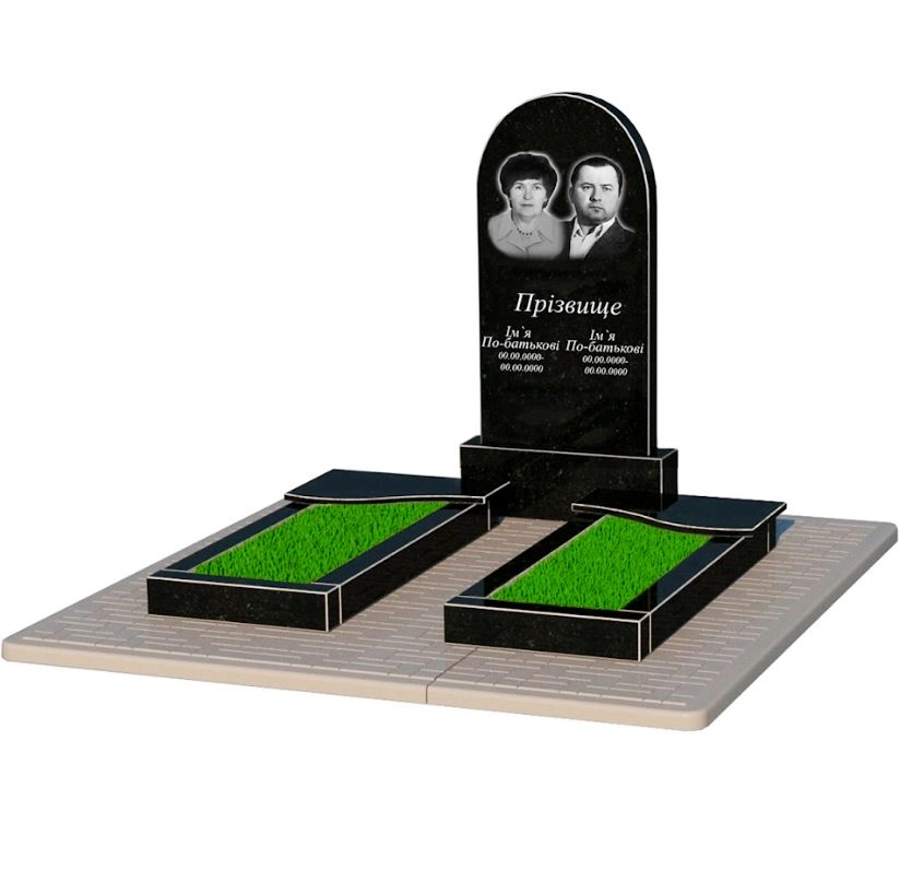 Основне Гранітний пам'ятник для цвинтаря подвійний із чорного граніту Коростишів з хвилею різьблений к15-kor-npf-100-50-08-006-pbd2