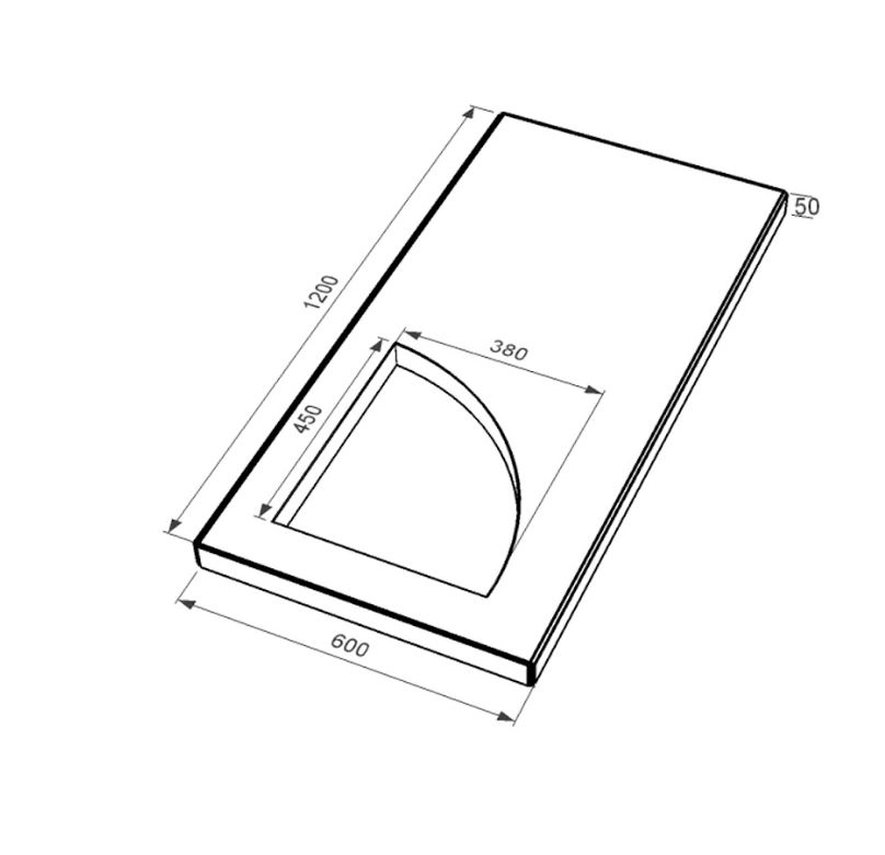 Размеры Надгробная плита из мрамора Волокас 1200x600x50 с полированными фасками плита Уголок левая pl-vol-pf-pt-120-60-05-KUT-l