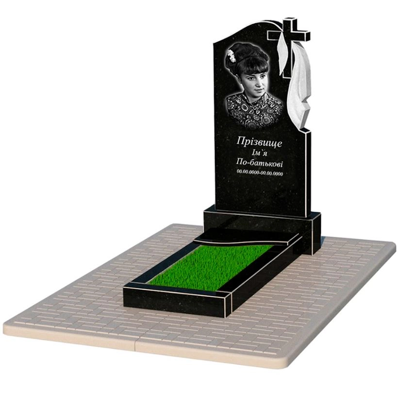 Основне Гранітний пам'ятник доньці одинарний із чорного граніту Коростишів з хвилею різьблений к4-kor-npf-100-50-08-142-r-pbd2