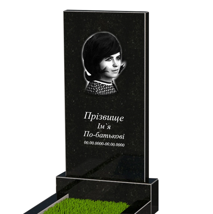 Портрет і написи Гранітний пам'ятник з квітником без плити одинарний із чорного граніту Коростишів без різьблених робіт к2-kor-npf-100-50-08-001