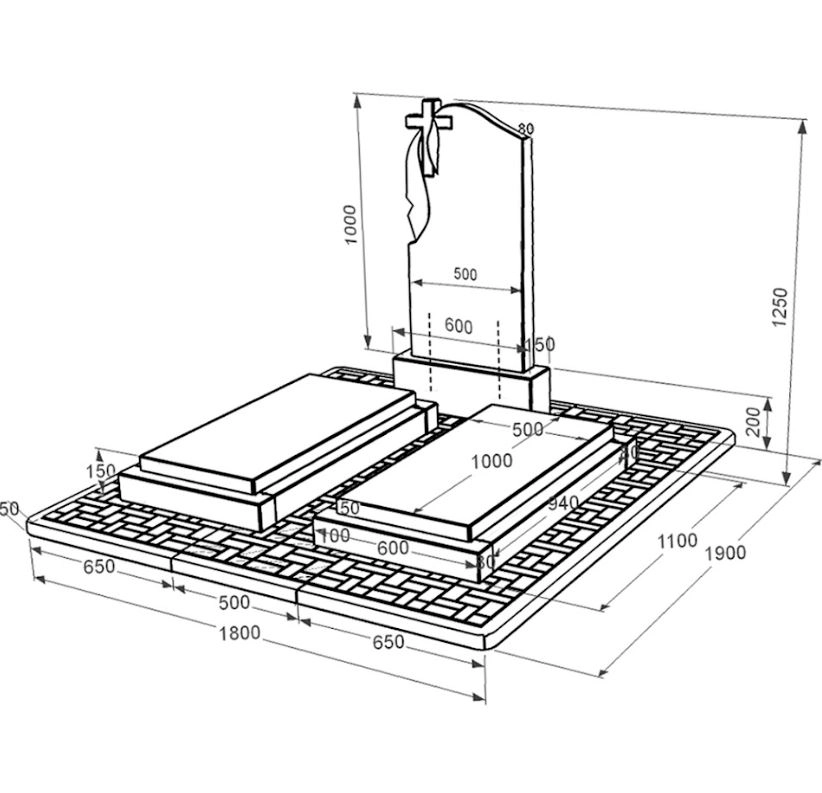 Размеры Надгробие из гранита с крестом резной двойной из черного гранита Коростышев с плащаницей резной к21-kor-npf-100-50-08-142-pbd2