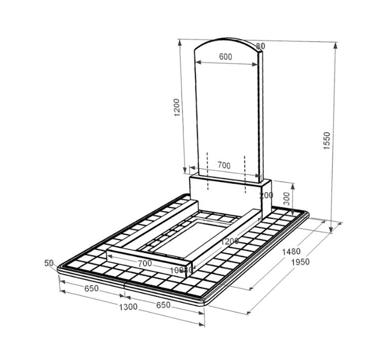 Розміри Пам'ятник на могилу із граніту з квітником без плити одинарний з дугою різьблений із чорного граніту Коростишів Дуга 009 к2-kor-npf-120-60-08-009-pbd3