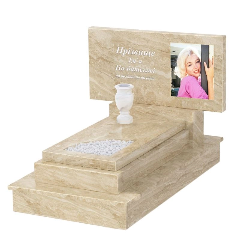 Основне Пам'ятник із мармуру дівчинам одинарний з бежевого мармуру Дайна з вирізаним куточком к24-dan-pf-40-80-05-001-ck