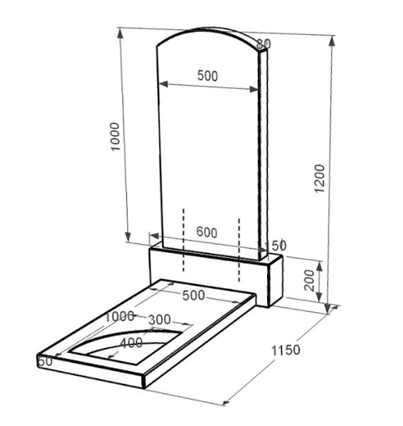 Розміри Надгробок із граніту для матері одинарний із чорного граніту Коростишів з вирізаним куточком к9-kor-pf-100-50-08-009