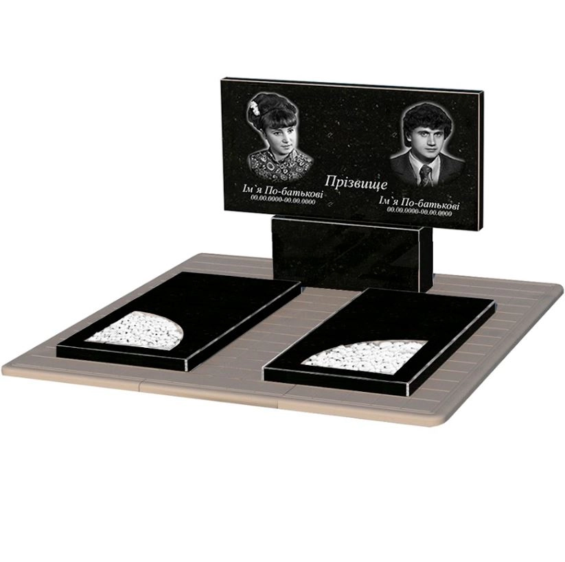 Основне Гранітний пам'ятник стела 60х120 см подвійний із чорного граніту Коростишів з вирізаним куточком к18-kor-npf-60-120-08-001-pbd3