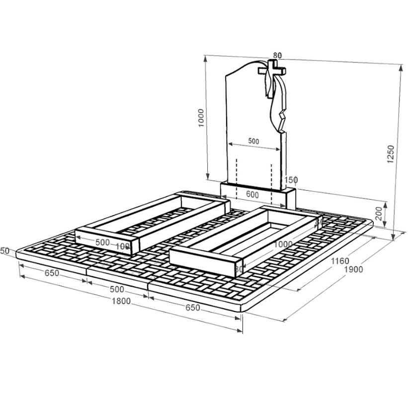Размеры Памятник на могилу из гранита с крестом резной двойной из черного гранита Коростышев к14-kor-pf-100-50-08-142-r-pbd2