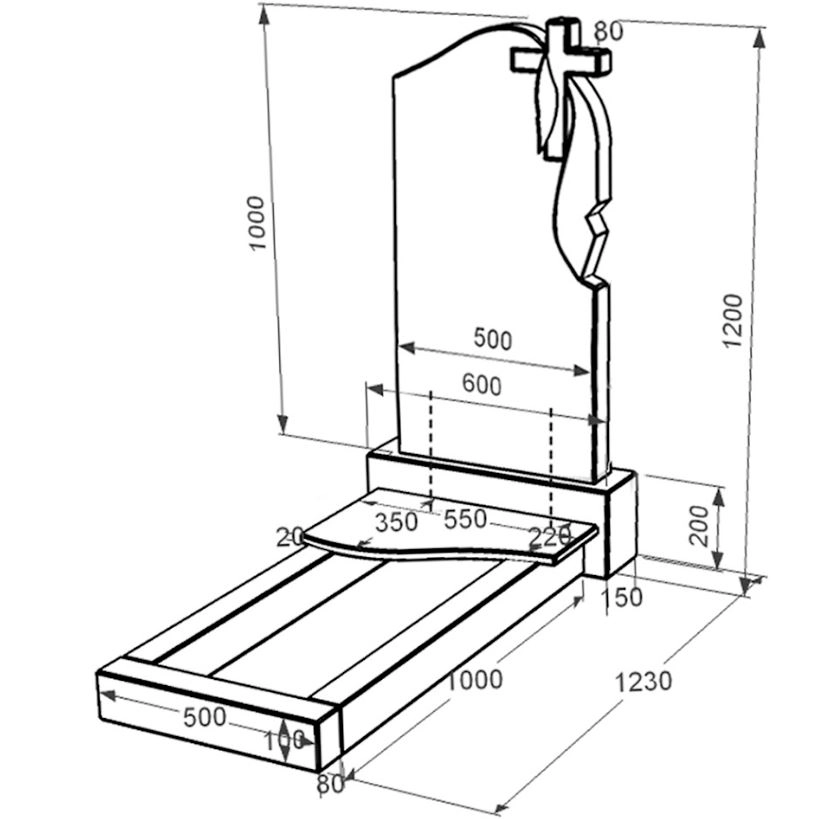 Размеры Гранитный памятник с формой волны одинарный из черного гранита Коростышев к3-kor-pf-100-50-08-142-r
