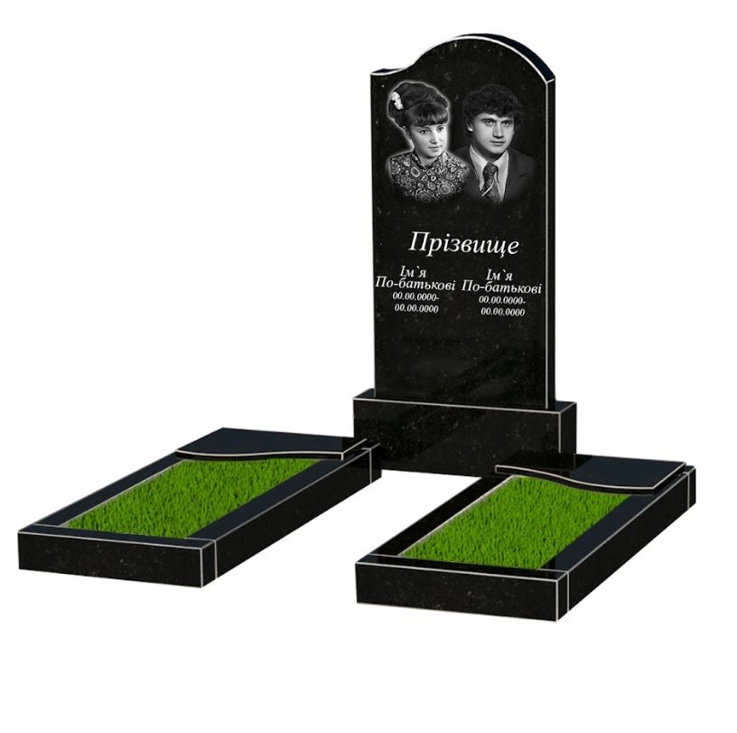 Основное Гранитный памятник на двоих из черного гранита Коростышев с волной резной к16-kor-npf-100-50-08-011-r