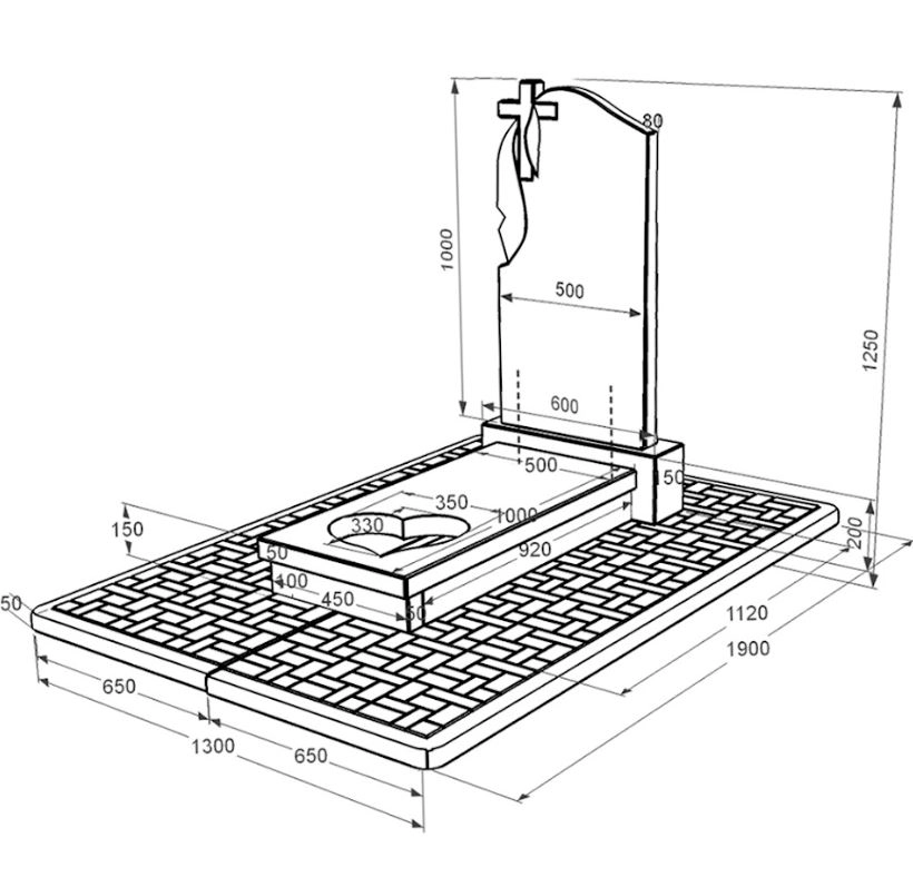 Розміри Гранітний пам'ятник з серцем різьблена робота одинарний із чорного граніту Коростишів к11-kor-pf-100-50-08-142-pbd2