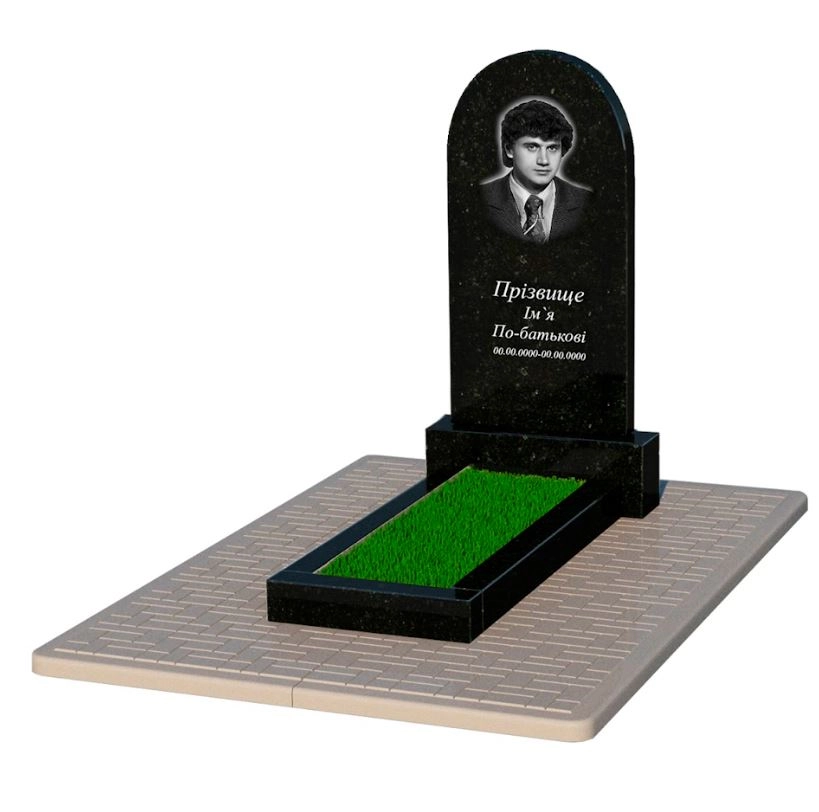 Основне Гранітний пам'ятник чорний Коростишев одинарний з полукруглою стелою к1-kor-pf-100-50-08-006-pbd2
