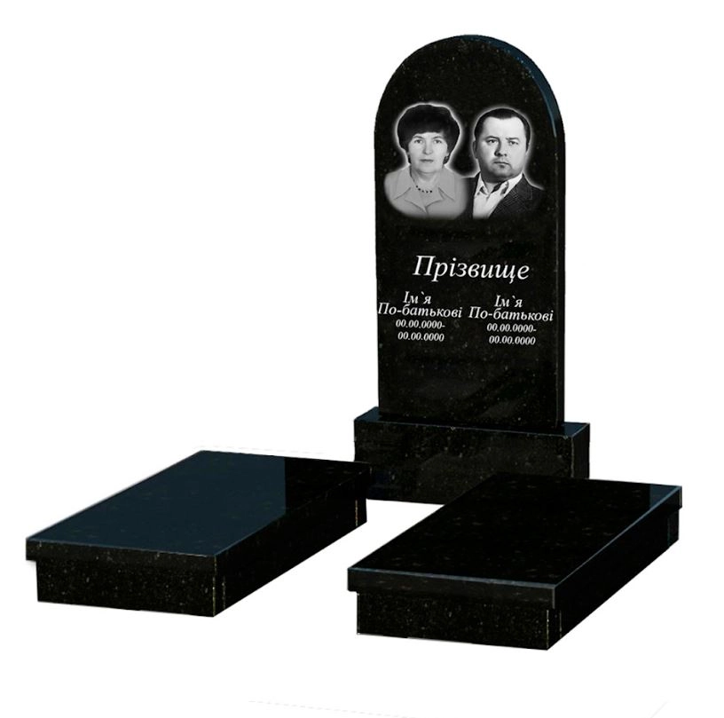 Основное Гранитный памятник среднего размера двойной из черного гранита Коростышев с полукруглой стелой к19-kor-pf-100-50-08-006