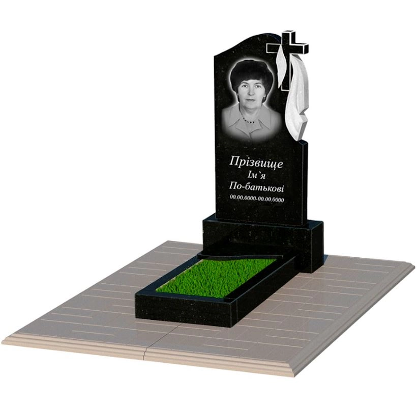 Основное Гранитный памятник маленький одинарный из черного гранита Коростышев с волной резной к4-kor-pf-80-40-05-142-r-pbd1