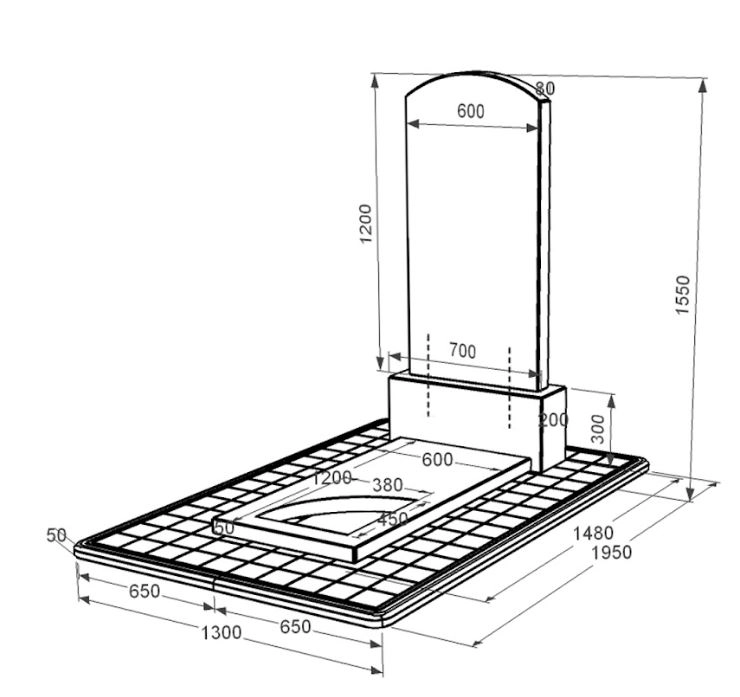 Размеры Гранитный памятник длиной 140 см одинарный с вырезанным уголком из черного гранита Коростышев Дуга 009 к9-kor-npf-120-60-08-009-pbd3