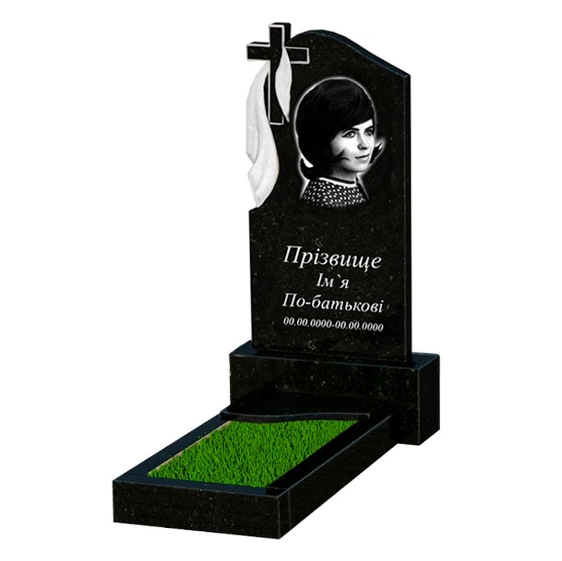 Основное Памятник из гранита 100 см высотой одинарный из черного гранита Коростышев с волной резноц к4-kor-pf-80-40-05-142-l