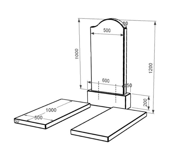 Розміри Гранітний пам'ятник з 2 надгробками подвійний із чорного граніту Коростишів з хвилею різьблений к17-kor-npf-100-50-08-011-r