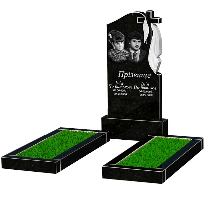 Основное Гранитный памятник с плащаницей резной двойной из черного гранита Коростышев к14-kor-npf-100-50-08-142-r