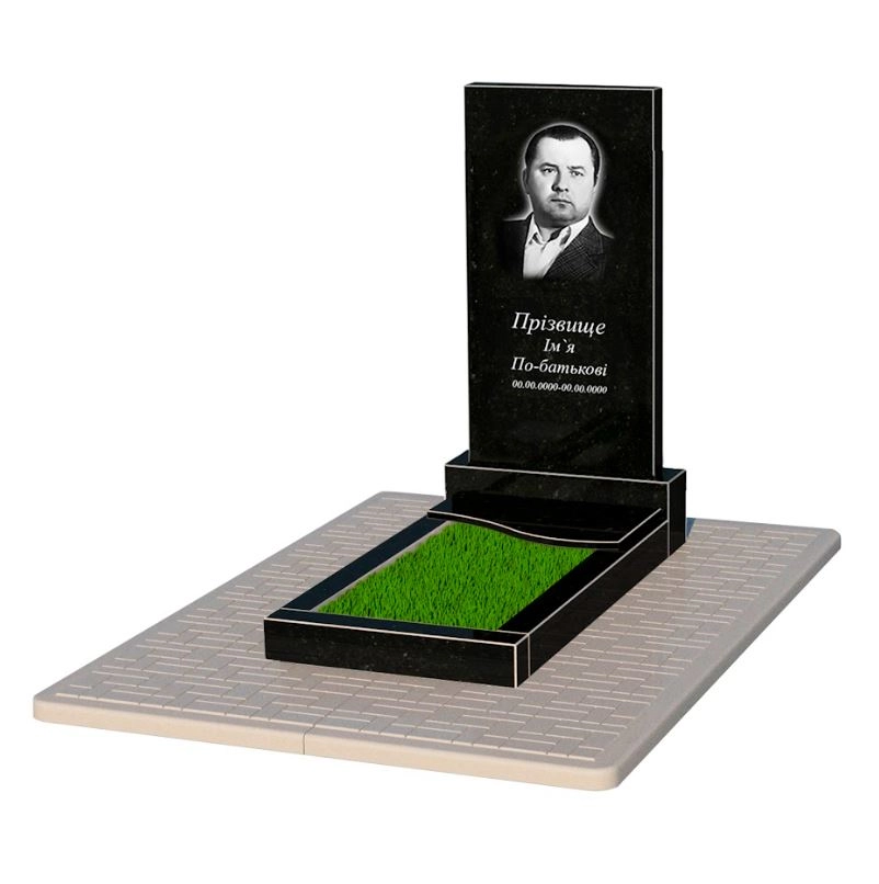 Основне Гранітний пам'ятник вертикальний одинарний із чорного граніту Коростишів з хвилею різьблений к5-kor-npf-100-50-08-001-pbd2