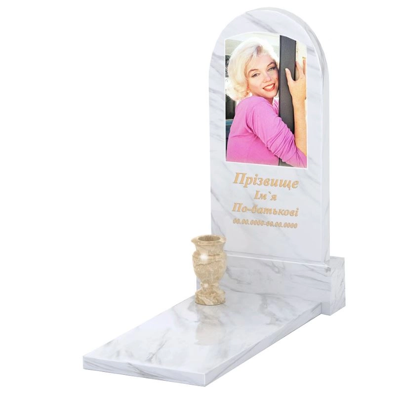 Основне Пам'ятник із мармуру з полукруглою стелою одинарний з білого мармуру Волокас к7-vol-pf-100-50-08-006