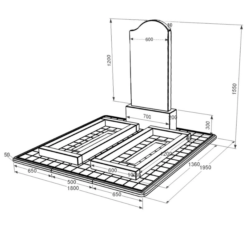 Розміри Гранітний пам'ятник на могилу подвійний із чорного граніту Коростишів з хвилею різьблений к14-kor-pf-120-60-08-011-r-pbd3
