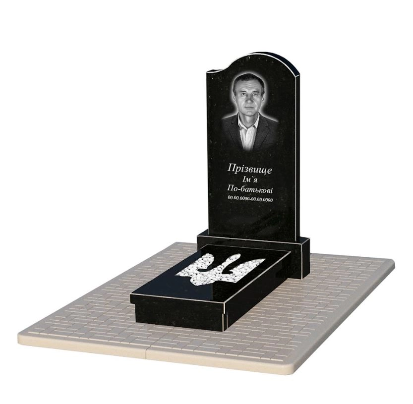 Основне Гранітний пам'ятник з Тризубом вирізаним одинарний із чорного граніту Коростишів к8-kor-npf-100-50-08-011-r-pbd2