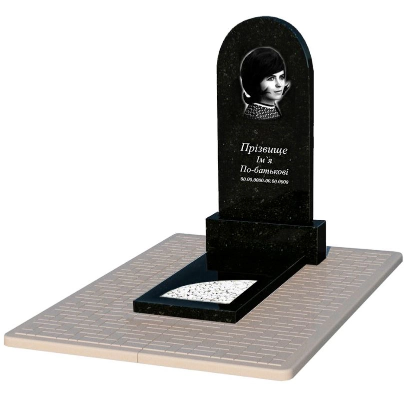 Основное Гранитный памятник с вырезанным уголком одинарный из черного гранита Коростышев к9-kor-pf-100-50-08-006-pbd2