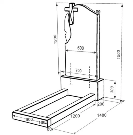 Размеры Надгробие из гранита с плащаницей и крестом резной одинарный из черного гранита Коростышев к1-kor-npf-120-60-08-142