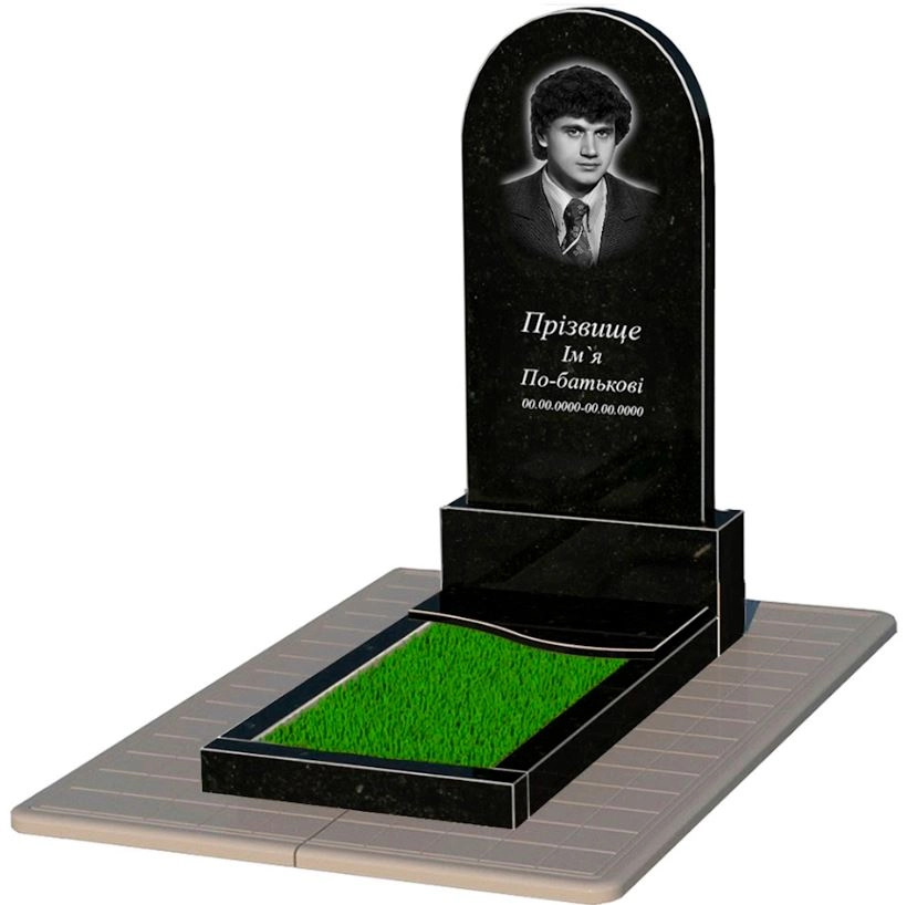 Основное Гранитный памятник с вертикальным уровнем установки стелы одинарный из черного гранита Коростышев с волной резной к5-kor-npf-120-60-08-006-pbd3