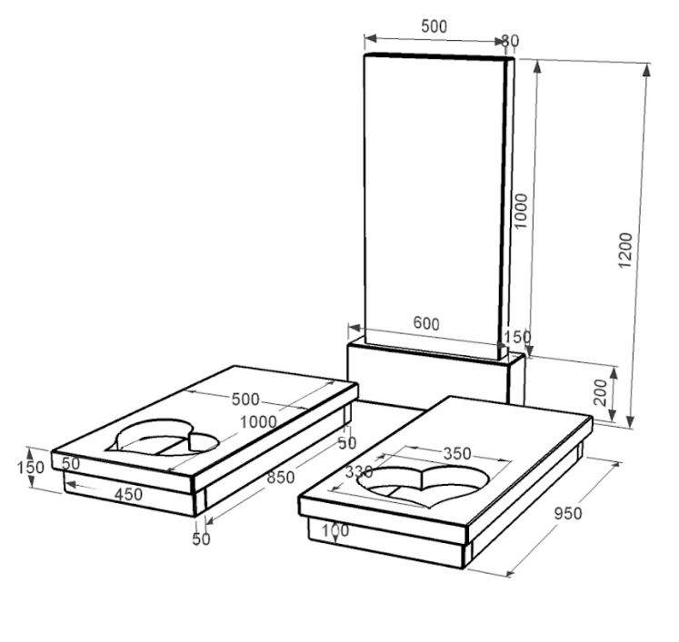 Розміри Гранітний пам'ятник на кладовище з серцем різьблена робота подвійний із чорного граніту Коростишів к20-kor-pf-100-50-08-001