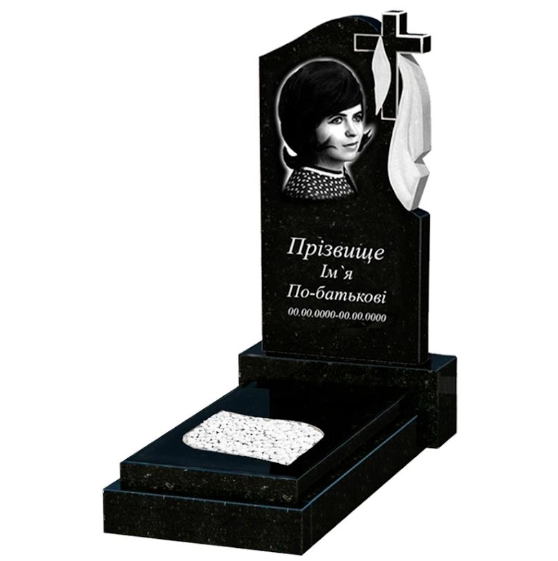 Основне Гранітний пам'ятник з листом різьблена робота одинарний із чорного граніту Коростишів к13-kor-pf-80-40-05-142-r