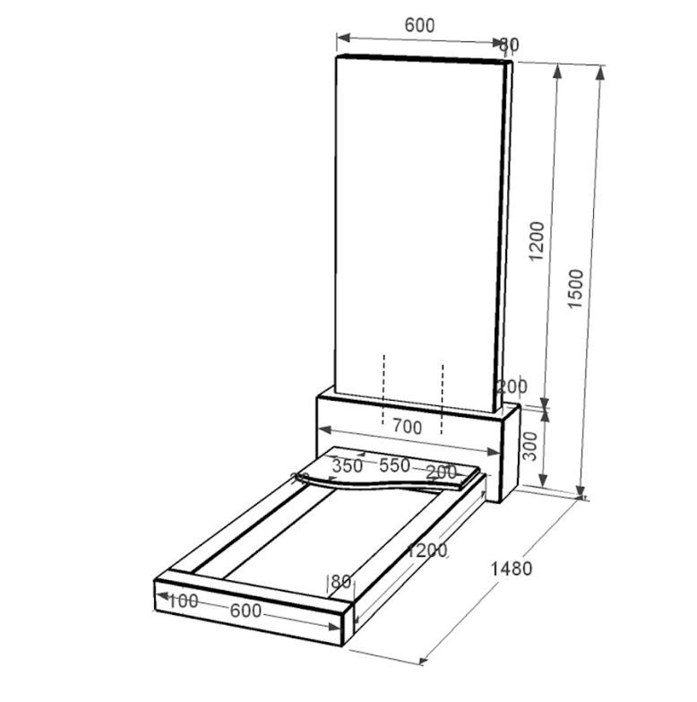 Розміри Пам'ятник із граніту висотою 150 см одинарний із чорного граніту Коростишів з хвилею різьблений к4-kor-npf-120-60-08-001