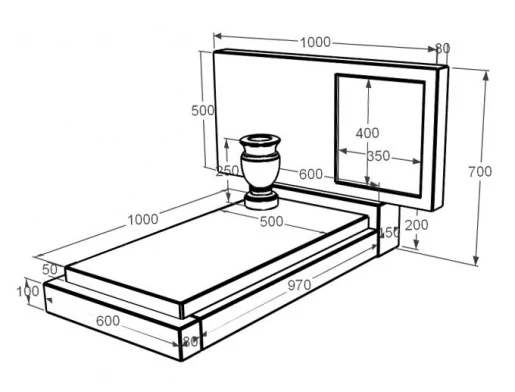 Размеры Мраморный памятник с одним надгробием из белого мрамора Волокас без резных работ к12-vol-pf-50-100-08-001