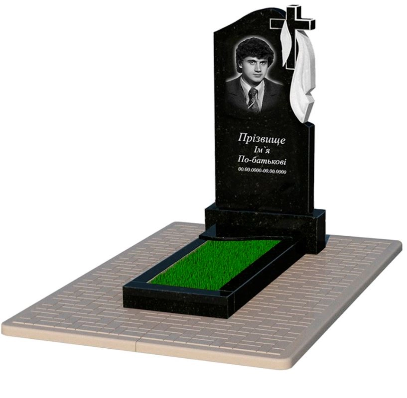 Основне Гранітний пам'ятник з хвилею різьблений одинарний із чорного граніту Коростишів к4-kor-pf-100-50-08-142-r-pbd2