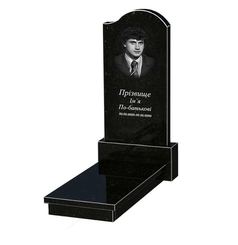 Основне Гранітний пам'ятник великого розміру одинарний із чорного граніту Коростишів з хвилею різьблений к10-kor-npf-120-60-08-011-r