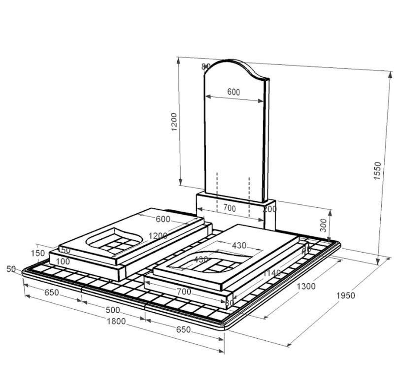Размеры Каменное надгробие из гранита с листом резная работа двойное из черного гранита Коростышев к22-kor-npf-120-60-08-011-l-pbd3