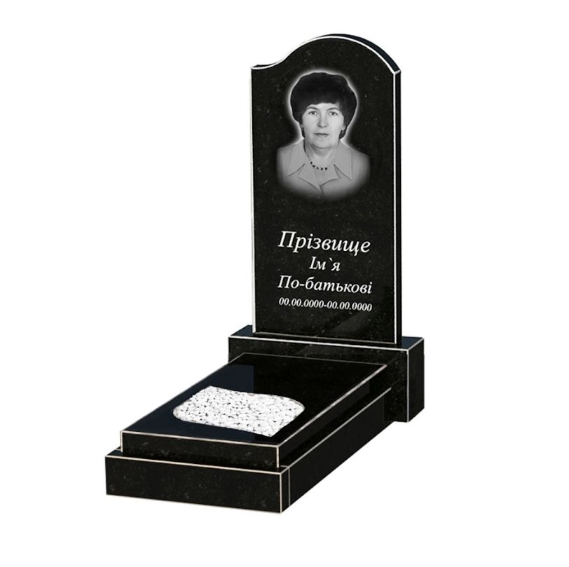 Основне Гранітний надгробок мамі одинарний із чорного граніту Коростишів з хвилею та листком різьблений к13-kor-npf-80-40-05-011-r