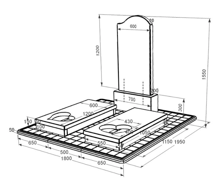 Размеры Гранитный памятник стела 120х60 см двойной из черного гранита Коростышев с сердцем резная работа к20-kor-npf-120-60-08-011-r-pbd3