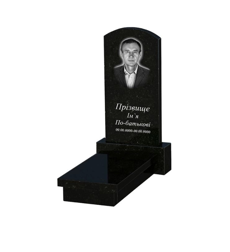 Основное Памятник из гранита полированные фаски одинарный из черного гранита Коростышев с дугой резной к10-kor-pf-80-40-05-009