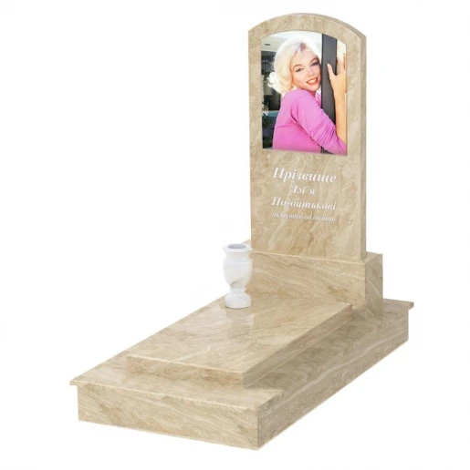 Мармуровий пам'ятник для жінок одинарний з мармуру Дайна з дугою різьблений к7-dan-pf-80-40-05-009-ck