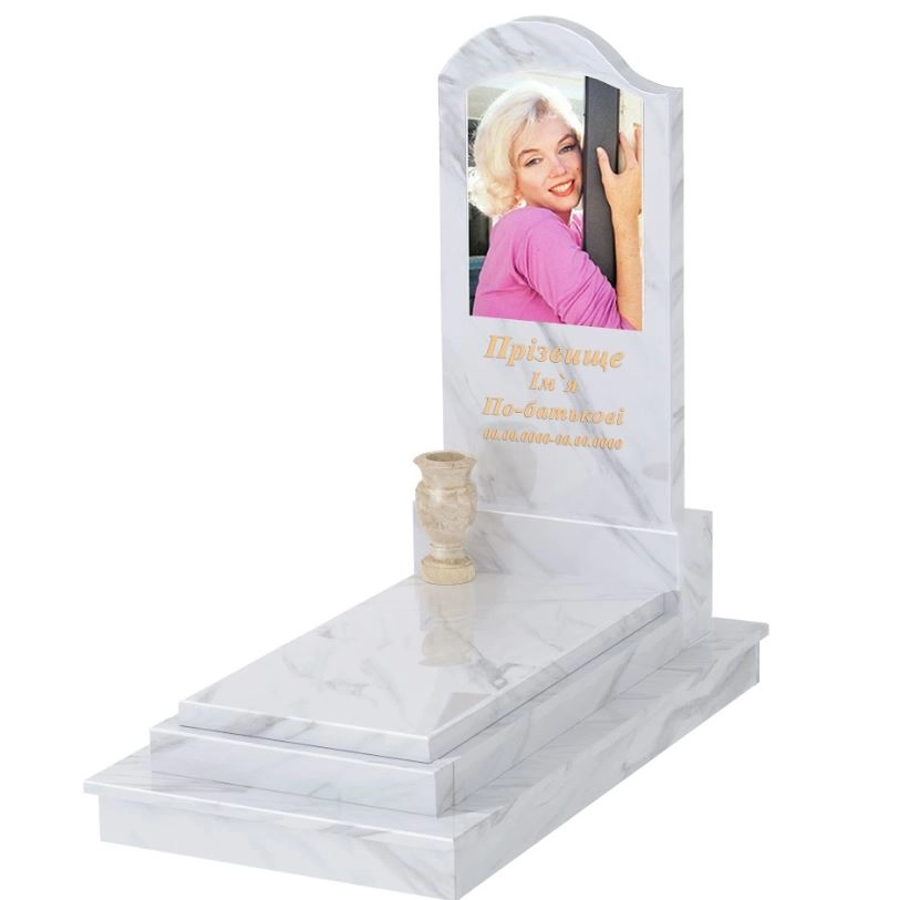 Основне Мармуровий пам'ятник великого розміру одинарний з білого мармуру Волокас к12-vol-pf-120-60-08-011-l-ck