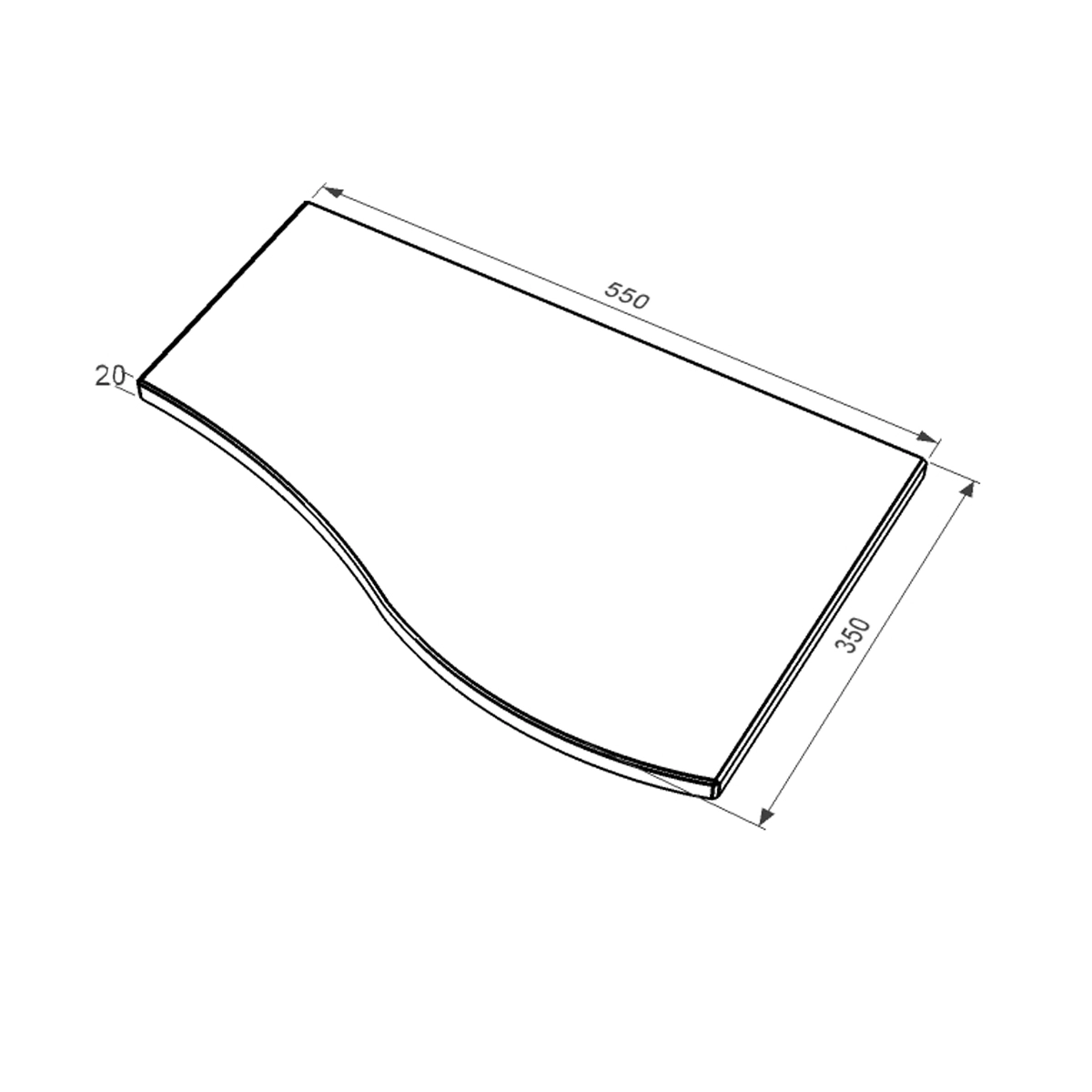 Размеры Плита на цветник могилы 35 см шириной Д/Ш/Т 550x350x20 из гранита серия Волна одинарная короткая с полированными фасками Букинского карьера левые pnk-buk-pf-55-35-02-r