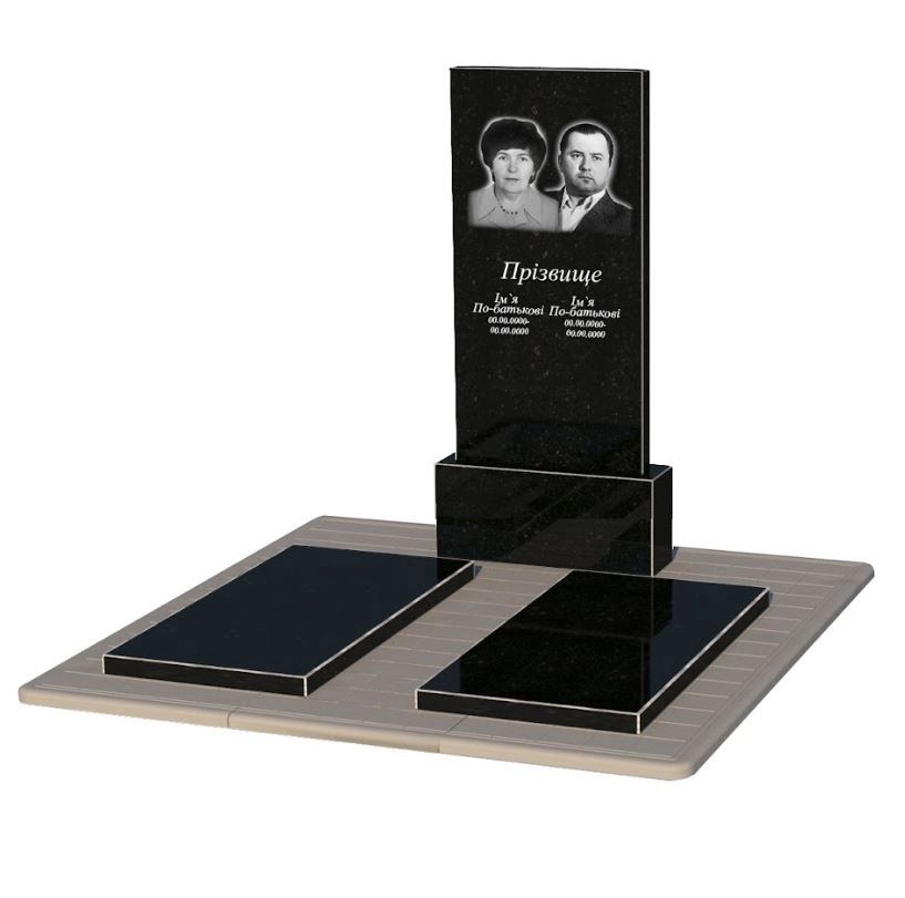 Основное Гранитный памятник с полным полированием сторон двойной из черного гранита Коростышев без резных работ к17-kor-npf-120-60-08-001-pbd3