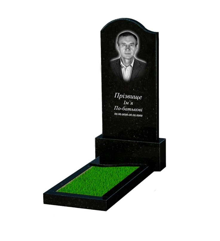 Основное Гранитный камень на могилу с плитой на цветнике одинарный из черного гранита Коростышев с волной резной к4-kor-pf-120-60-08-011-l