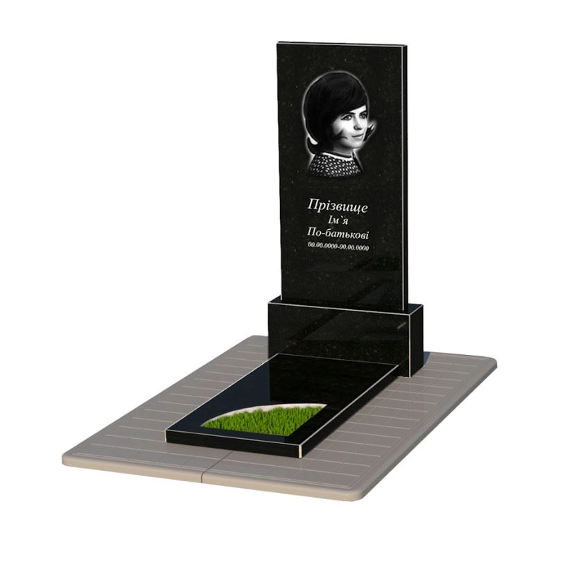 Основное Гранитный памятник одинарный из черного гранита Коростышев с вырезанным уголком к9-kor-npf-120-60-08-001-pbd3