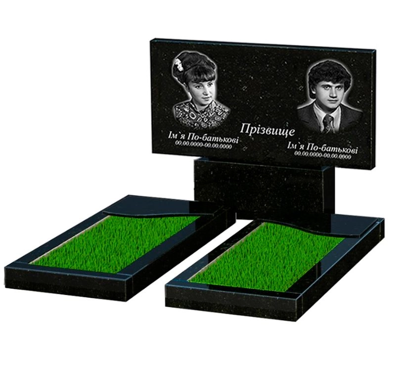 Основне Пам'ятник із граніту стела 60х120 см подвійний із чорного граніту Коростишів з хвилею різьблений к16-kor-pf-60-120-08-001