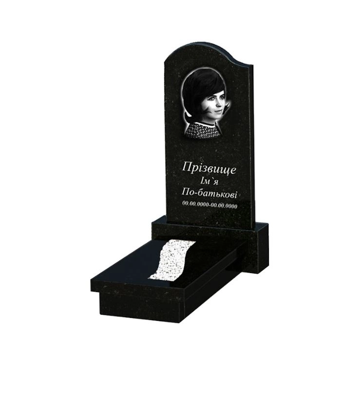Основне Пам'ятник із граніту з вирізаною смугою одинарний із чорного граніту Коростишів з хвилею різьблений к23-kor-pf-80-40-08-011-l
