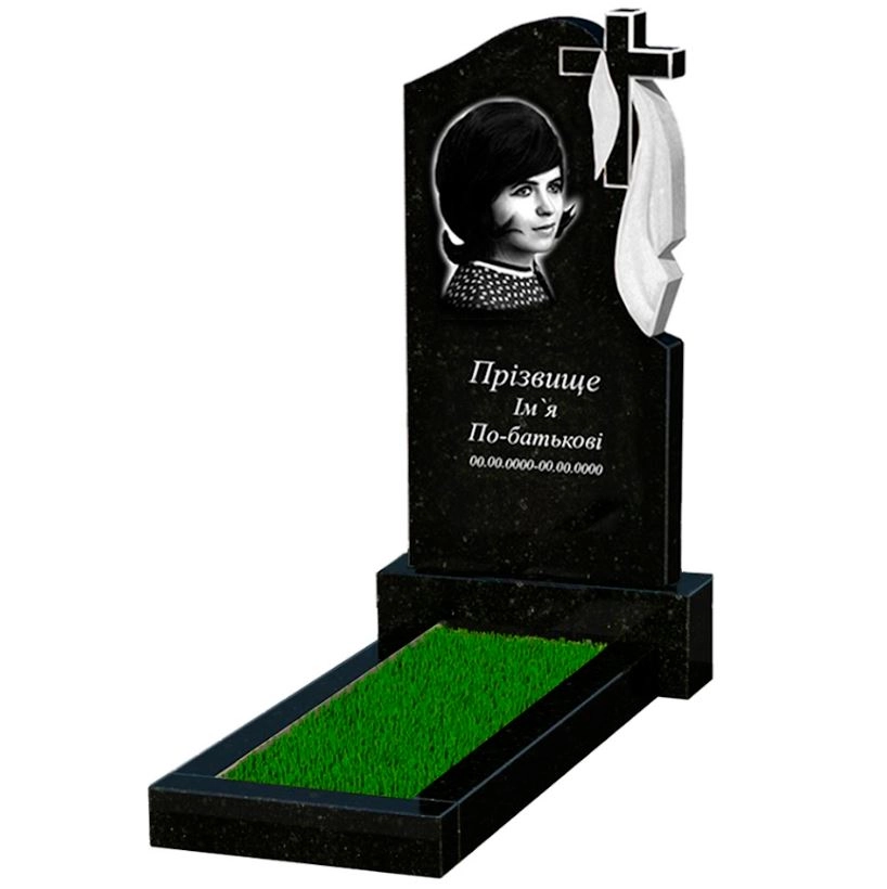 Основное Гранитный памятник с крестом резной одинарный из черного гранита Коростышев к1-kor-pf-100-50-08-142-r