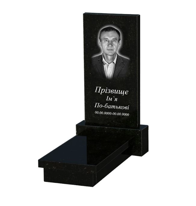 Основне Надгробок із граніту чорного кольору одинарний із чорного граніту Коростишів без різьблених робіт к10-kor-pf-80-40-05-001
